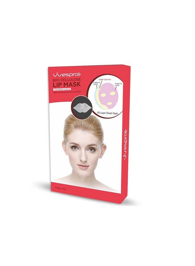 Wespro Bio Cellulose Lip Mask with HYALURONIC ACID - Made with fermented coconut water - Pack of 5 Lip Masks - Image 1