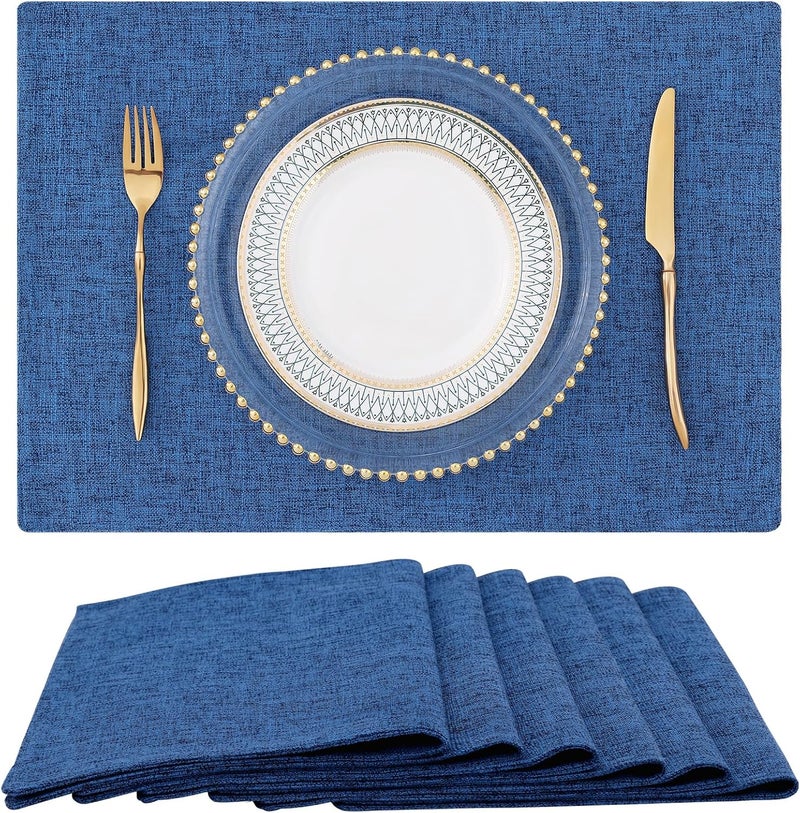 homing Navy Blue Cotton Linen Blend Placemats for Dining Table Set of 6  Washable Farmhouse Kitchen Mats for Indoors  Outdoors Easy to Clean 13 x 19 Inch - Image 1