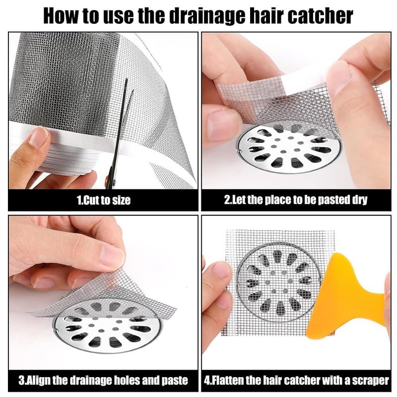HEVIR Drain Strainer Floor Drain Sticker Roll - Hair Mesh Stickers Anti-Blocking Drain Strainer | Reusable PVC Mesh Cover for Bathroom, Washbasin | 1 Roll (7 cm x 5 Meter) Drain Cover Hair Catcher - Image 2