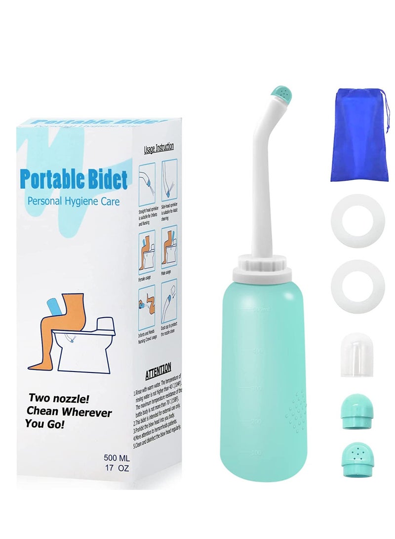 Peri Bottle Travel Shattaf, Portable Travel Bidet with Carry Bag,TPE Material Can Be Boiled, 500ml Capacity with 2 Sealing Ring,Essentials for Postpartum Perineal Care,Hemorrhoid Treatment (Green) - Image 1