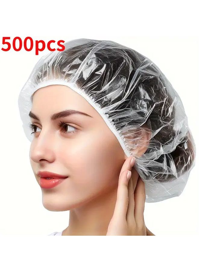 500pcs White Disposable Shower Caps Durable Protective Hair Covers For Travel Salon - Image 1
