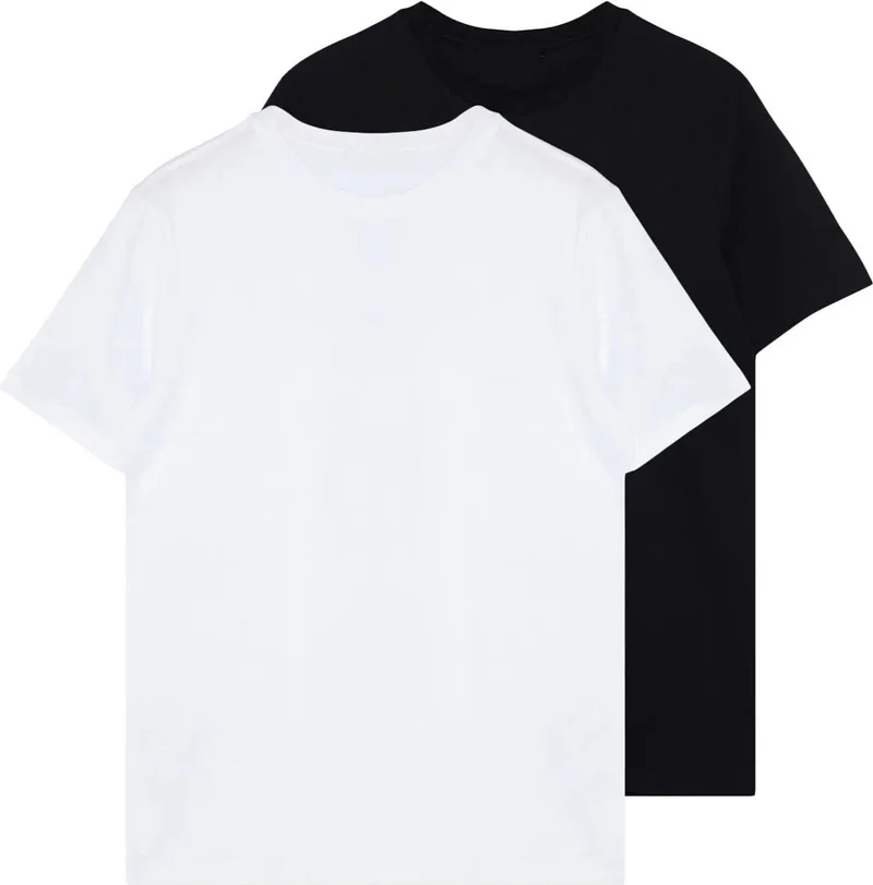 Sardem Black-White Basic Slim Fit 95% Cotton 5% Lycra 2 Pack Short Sleeve T-Shirt