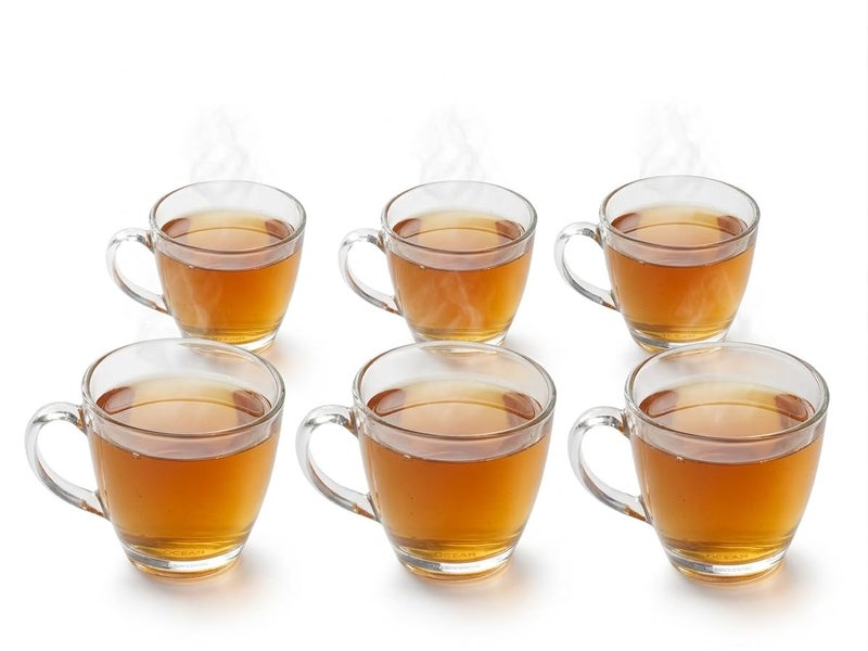 LVOOK Glass Transparent Bone China Table Ware Series Tea Cup with Round Handle and Square Base for Office| Home| Hotel| Pack of 6- (White, 170 ML) - Image 1