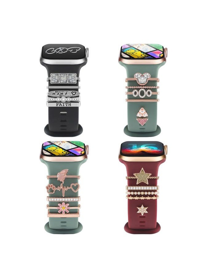 ALMNVO - Bling Diamond Charms for Apple Watch Bands Charms 46mm 45mm 44mm 42mm 41mm 40mm 38mm 49mm,Sparkle Metal Sliding Decorative Rings Bracelet for iWatch Ultra/2 Series 10 9 8 7 se 6 5 4 3 Women - Image 1