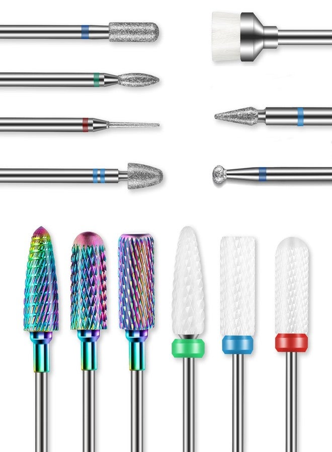 Rolokit 13PCS Nail Drill Bits Set, 3/32” Professional Drill Bits Nail Tech, Tungsten Carbide Diamond Ceramic Efile Nail Bits with Brush, Cuticle Remover Bits for Acrylic Gel Dip Powder Nail Manicure - Image 1