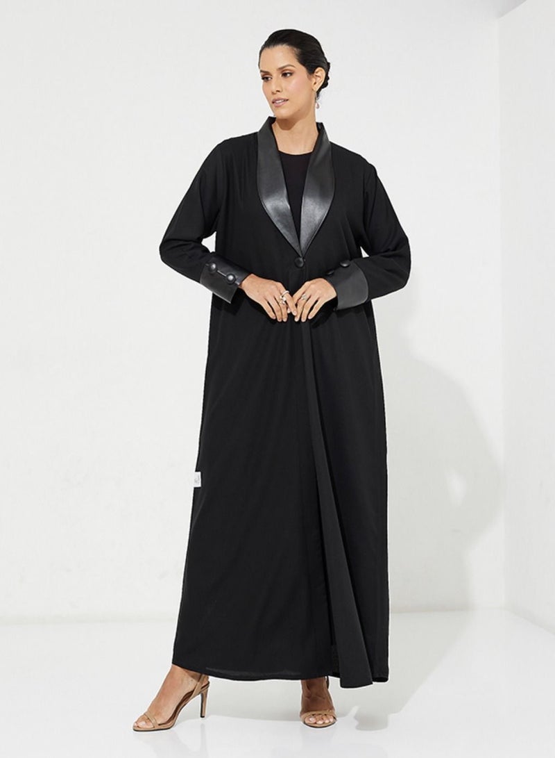 Rosette Abaya Black Leather Abaya  - Image 1