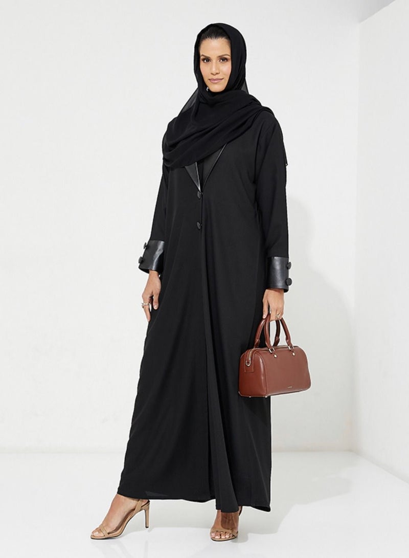Rosette Abaya Black Leather Abaya  - Image 4