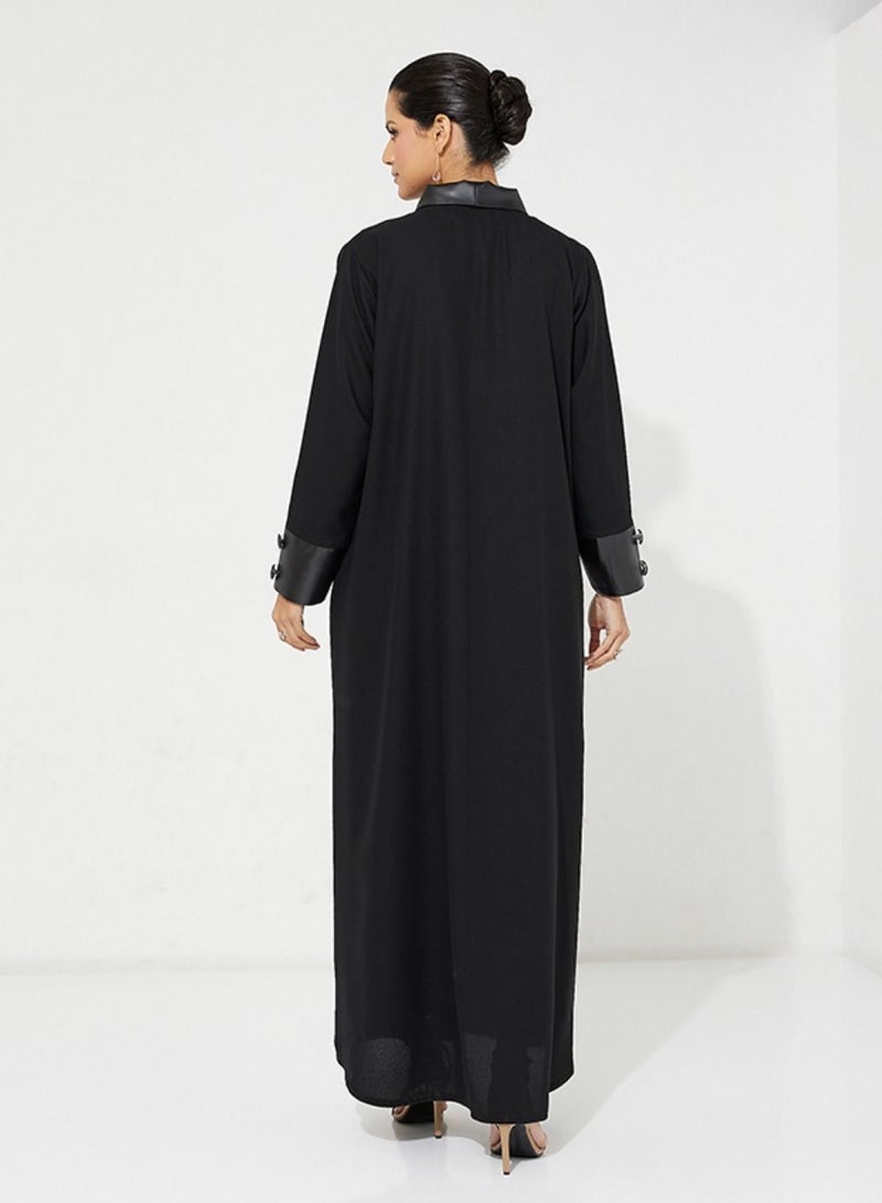 Rosette Abaya Black Leather Abaya  - Image 3