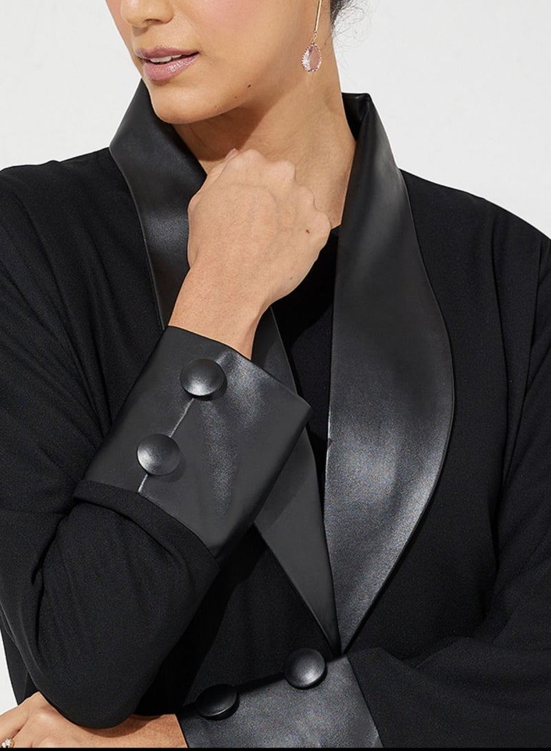 Rosette Abaya Black Leather Abaya  - Image 2