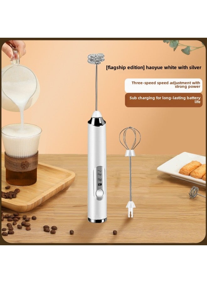 Handheld Electric Milk Frother Coffee Mixer Portable Rechargeable Milk Frother-Color:J-3 Double Head White  - Image 1