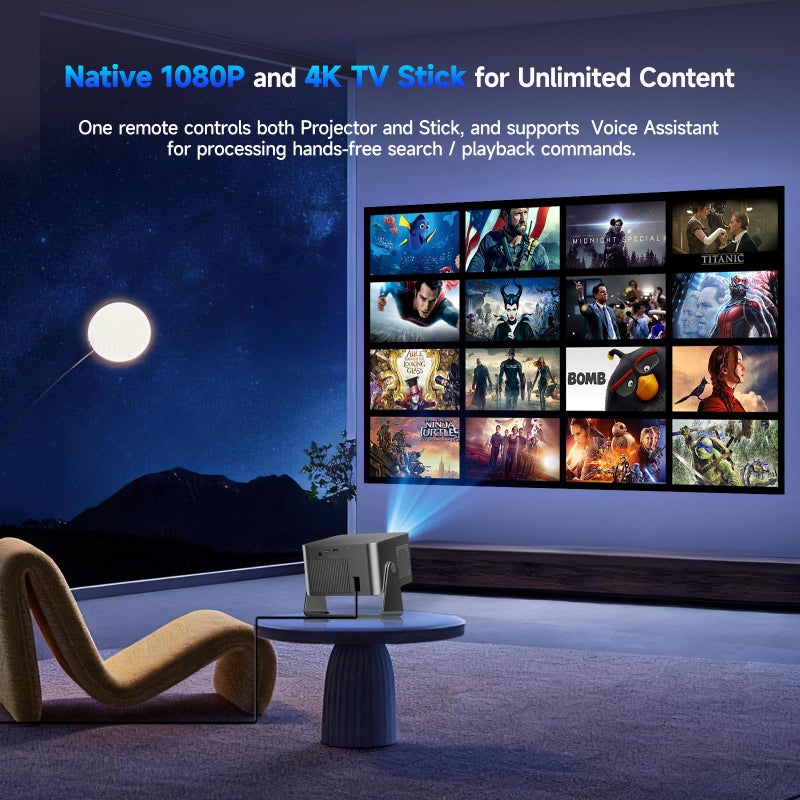 Magcubic Smart Projector 4K Support, Portable Projector with Wifi and Bluetooth, TV Stick Built-in, Auto Focus & Obstacle Avoidance, 650 ANSI, Voice Control, Home Theater Movie Proyector Outdoor - Image 2
