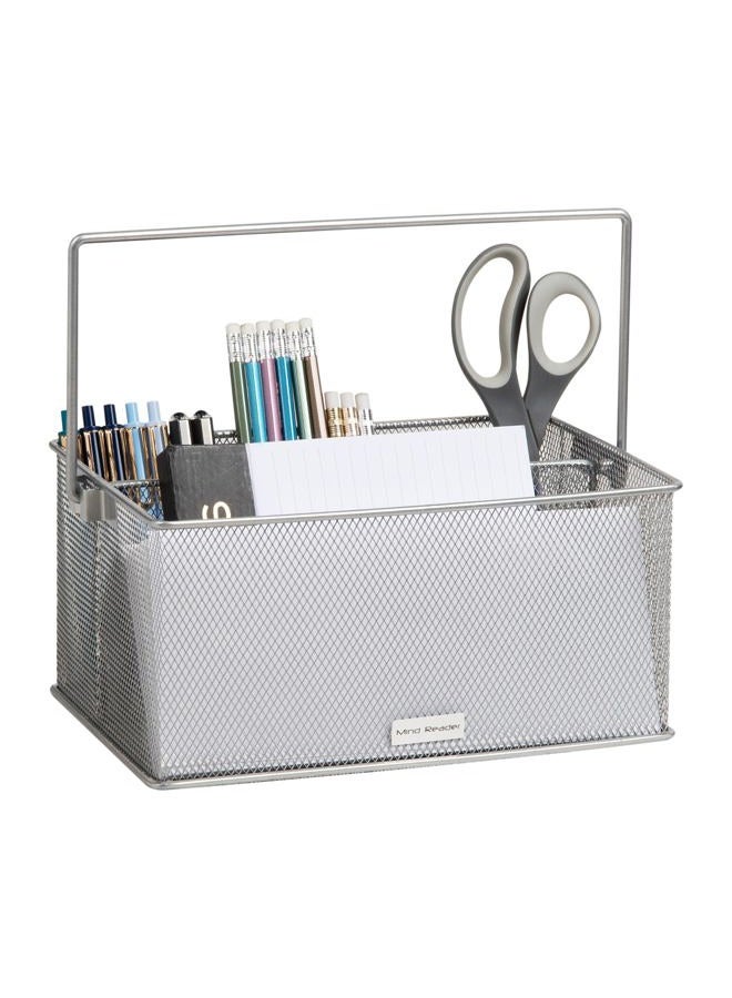 Mind Reader MESHBASKET-SIL Storage Basket Organizer, Utensil Holder, Forks, Spoons, Knives, Napkins, Perfect for Desk Supplies, Pencil, Pens, Silver - Image 4