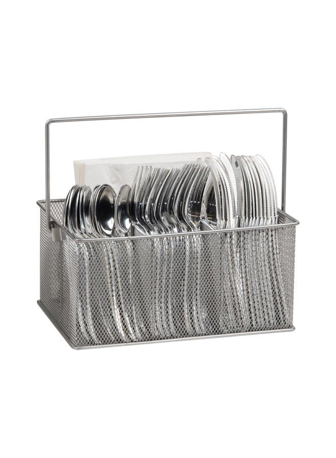 Mind Reader MESHBASKET-SIL Storage Basket Organizer, Utensil Holder, Forks, Spoons, Knives, Napkins, Perfect for Desk Supplies, Pencil, Pens, Silver - Image 1