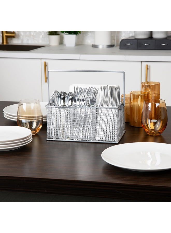 Mind Reader MESHBASKET-SIL Storage Basket Organizer, Utensil Holder, Forks, Spoons, Knives, Napkins, Perfect for Desk Supplies, Pencil, Pens, Silver - Image 2