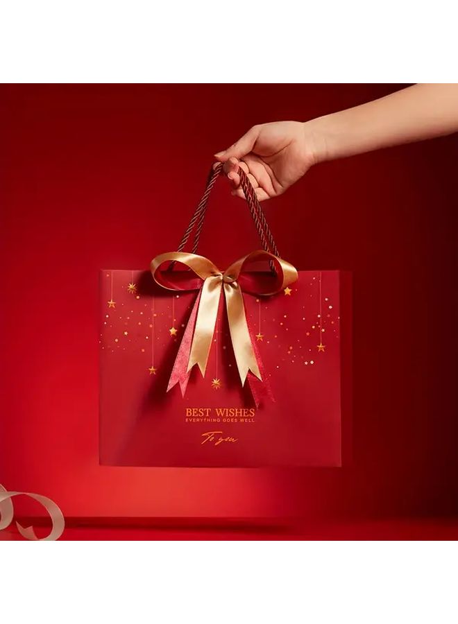 Red Small Star Gift Bag with Golden Bow Tote for Weddings Valentine Birthdays - Image 1