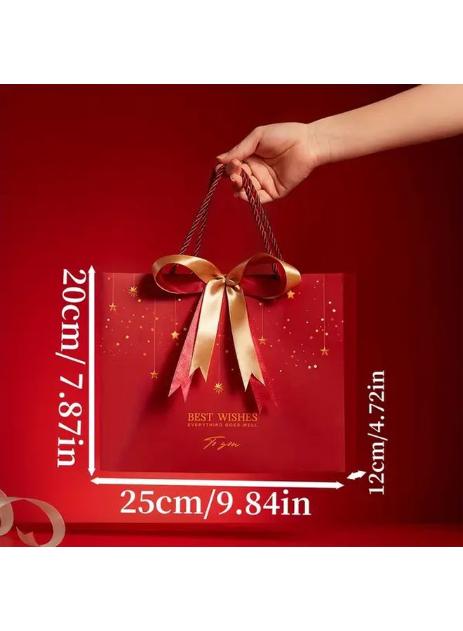 Red Small Star Gift Bag with Golden Bow Tote for Weddings Valentine Birthdays - Image 3