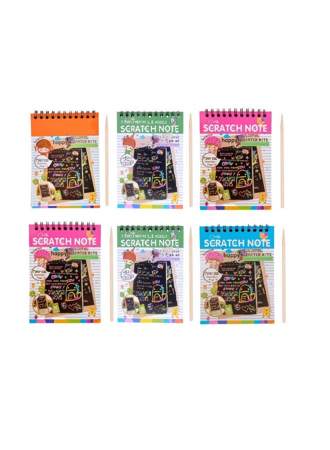 morel 6 Packs Rainbow Scratch Paper, Magic Scratch Art Painting Scratch & Sketch Art Note Pads with Wooden Stylus for Kids Have Fun and Creativity (14cm×10cm/5.5"×3.9", 4 Colors) - Image 1