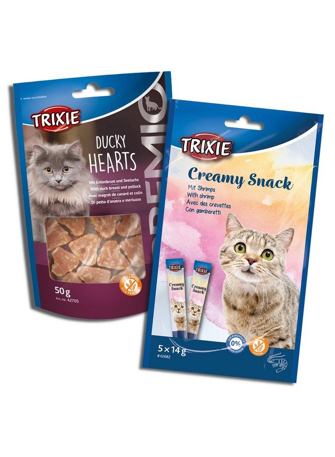 تريكسي مجموعة مكافآت القطط من وجبة خفيفة من التونة والروبيان الكريمية وقلوب البط الفاخرة، مكافآت غنية بالعناصر الغذائية للقطط، مناسبة لجميع السلالات - (عبوة من قطعتين) - Image 1