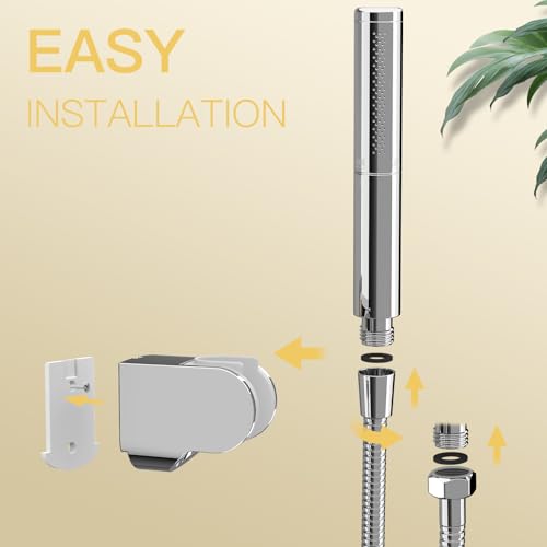 BESy Chrome Brass 2 In 1 Function Handheld Shower Head Set High Pressure 7 Inch Shower Head High Flow Hand Shower Wand with 59 Inch Hose, Bracket, Chrome Finish - Image 5
