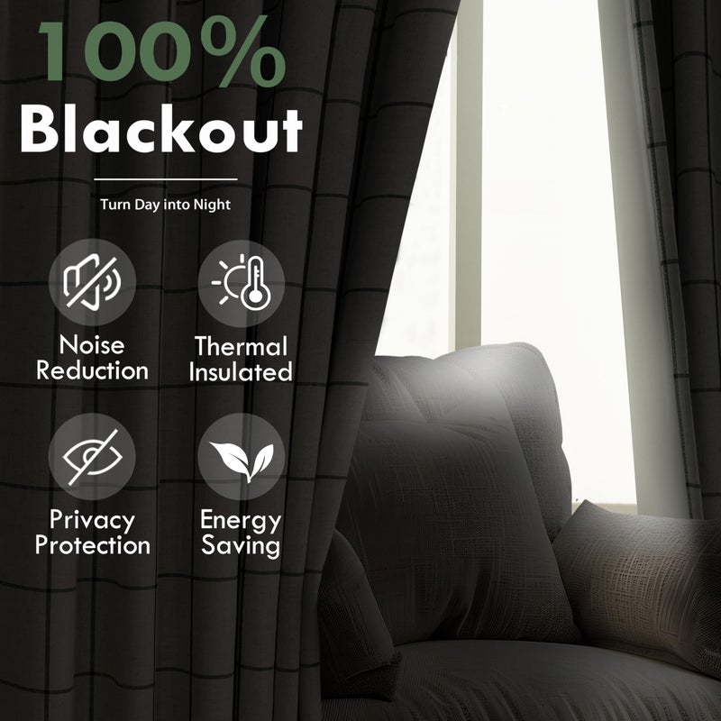 DriftAway 100% Blackout Windowpane Plaid Linen Curtains Double Layer Farmhouse Drapes 90 Inches Long for Living Room Bedroom Yarn Dyed Woven Thermal Insulated Rod Pocket Back Tab 2 Panels Loden Green - Image 5