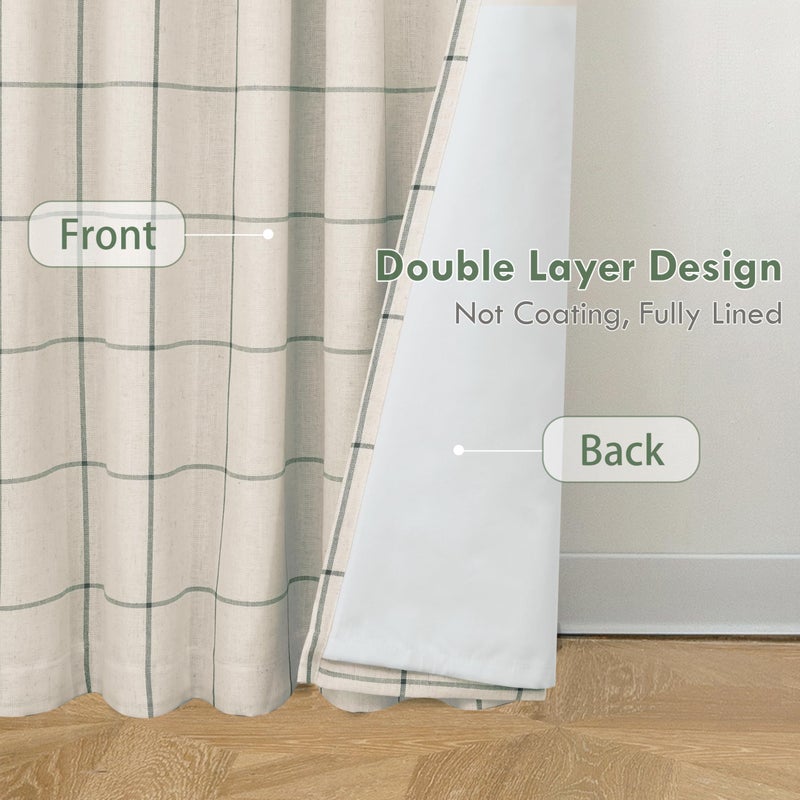 DriftAway 100% Blackout Windowpane Plaid Linen Curtains Double Layer Farmhouse Drapes 90 Inches Long for Living Room Bedroom Yarn Dyed Woven Thermal Insulated Rod Pocket Back Tab 2 Panels Loden Green - Image 4