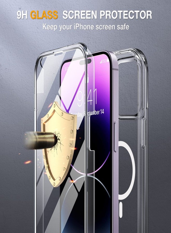 ميراكيس جراب Miracase Glass Series لهاتف iPhone 14 Pro Max مقاس 6.7 بوصة 【متوافق مع MagSafe】 جراب مقاوم للصدمات لهاتف iPhone 14 Pro Max مزود بواقي شاشة زجاجي مقوى مدمج بدرجة صلابة 9H (شفاف) - Image 4