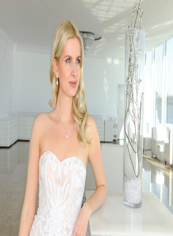 Mariell Pearl Drop Bridal Necklace and Earrings Set with CZ Crystals for Brides, Wedding, Birthday Gift - Image 5