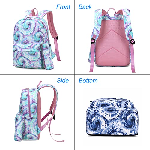 ZHIERNA School Backpack 3PCs Set With Lunch Bag, Tie Dye Bookbags with Pen Case For Teen Girls Kindergarten Elementary(Green) - Image 4