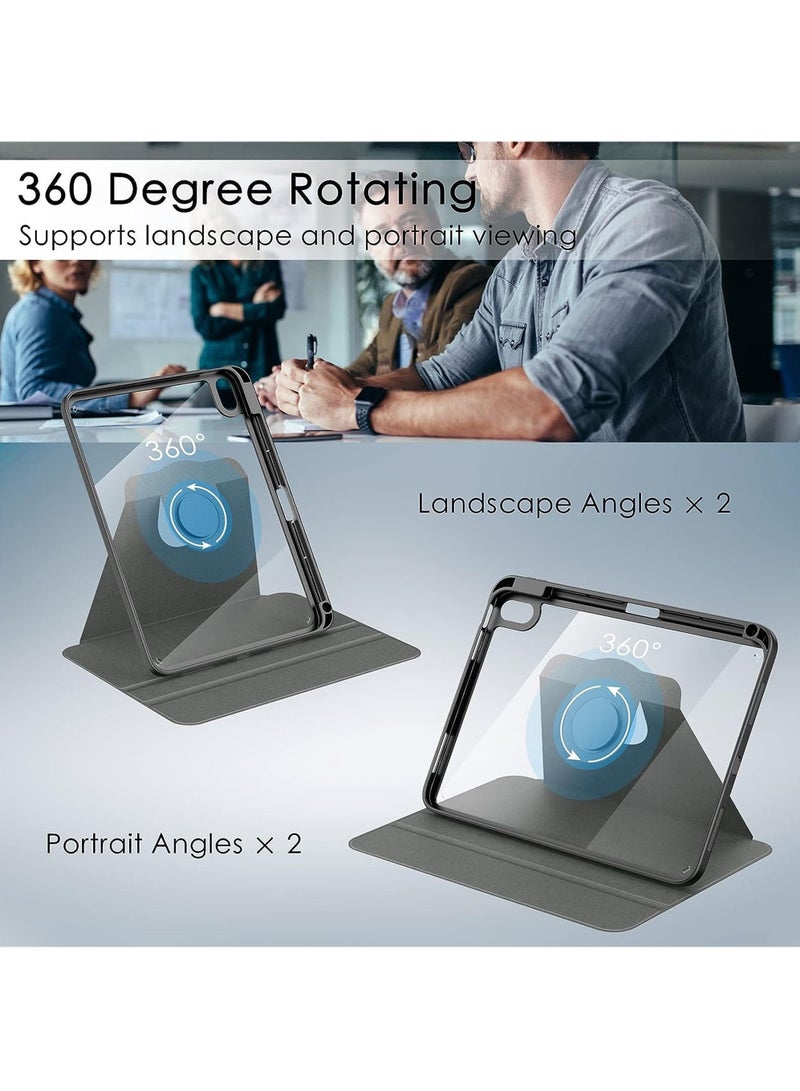 Rock Pow Case for iPad Air 11-Inch M2 (2024) iPad Air 5th Generation (2022) / iPad Air 4th Gen (2020) 10.9 inch -[Built-in Pencil Holder] Trifold Stand Shockproof Cover with Clear Transparent Back Shell Auto - Image 4