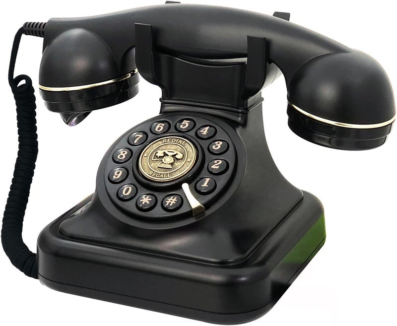 TelPal Retro Landline Phone for Home, Corded Black Old Fashion Phone, 1930's Push Button Antique Telephone, Large Button Vintage Telephone, Power Outage Safe, Redial Button, Classic Retro House Phones - Image 1