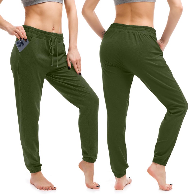 Walifrey Womens Joggers with Pockets, Drawstring Sweatpants Women for Lounging Jogging Gym and Workout OliveGreen,1 Pack OliveGreen L - Image 2