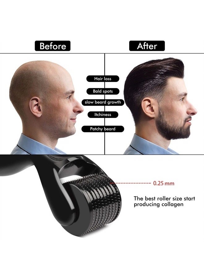 Naland - Beard Growth Kit - Derma Roller, Serum Oil (2oz), Balm and Comb, Stimulate Beard and Hair Growth - Gifts for Men Dad Him Boyfriend Husband Brother - Image 1