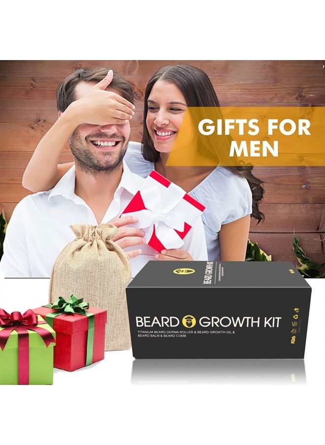 Naland - Beard Growth Kit - Derma Roller, Serum Oil (2oz), Balm and Comb, Stimulate Beard and Hair Growth - Gifts for Men Dad Him Boyfriend Husband Brother - Image 1