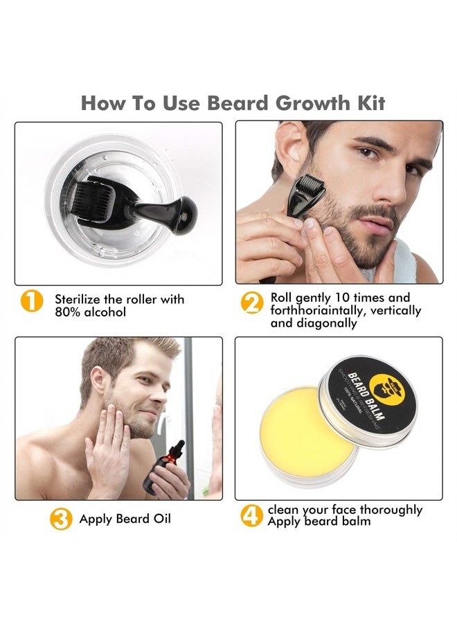 Naland - Beard Growth Kit - Derma Roller, Serum Oil (2oz), Balm and Comb, Stimulate Beard and Hair Growth - Gifts for Men Dad Him Boyfriend Husband Brother - Image 1