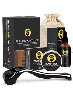 Beard Growth Kit - Derma Roller, Serum Oil (2oz), Balm and Comb, Stimulate Beard and Hair Growth - Gifts for Men Dad Him Boyfriend Husband Brother