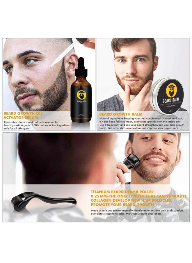 Naland - Beard Growth Kit - Derma Roller, Serum Oil (2oz), Balm and Comb, Stimulate Beard and Hair Growth - Gifts for Men Dad Him Boyfriend Husband Brother - Image 1