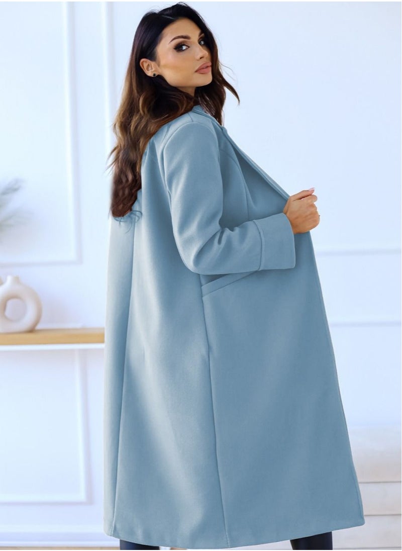 Loquat - New Women's Fashion Simple Long Sleeve Lapel Button Wool Overcoat - Image 1