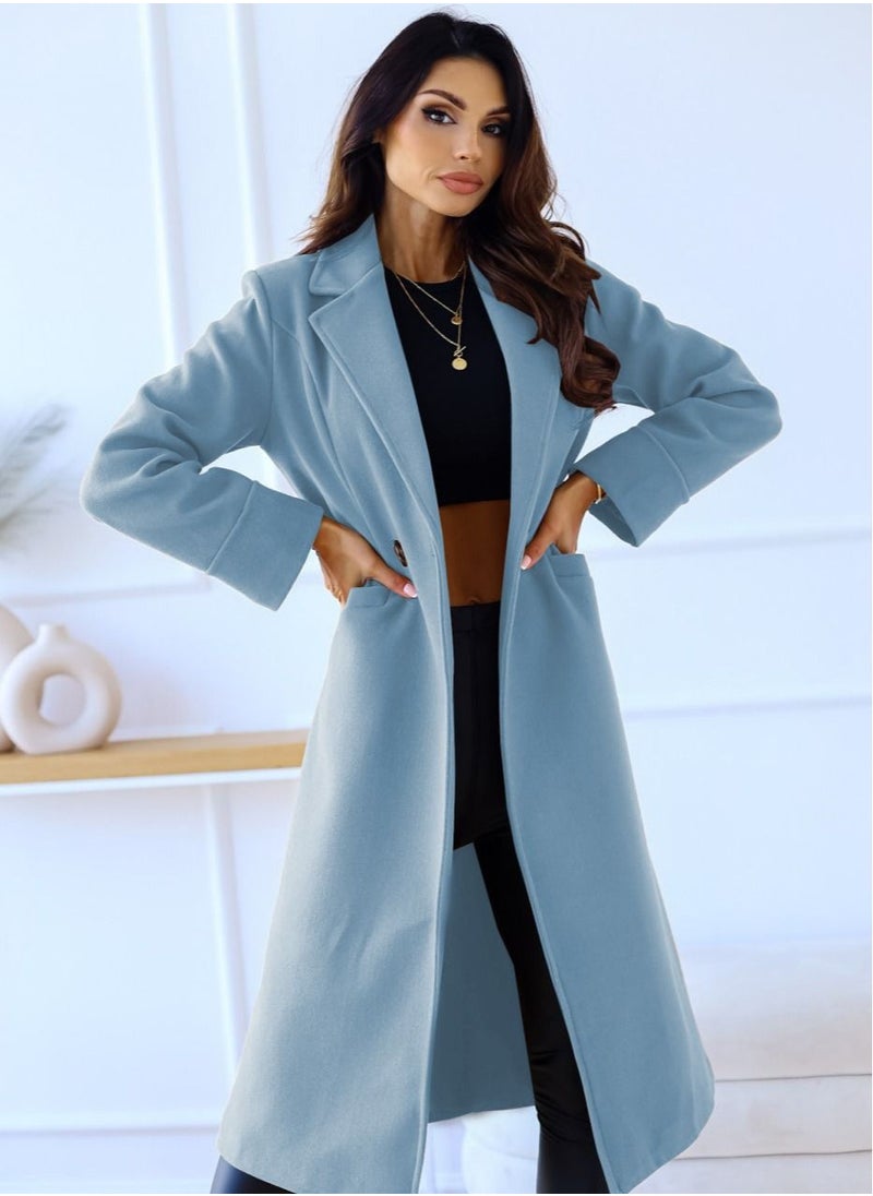 Loquat - New Women's Fashion Simple Long Sleeve Lapel Button Wool Overcoat - Image 1