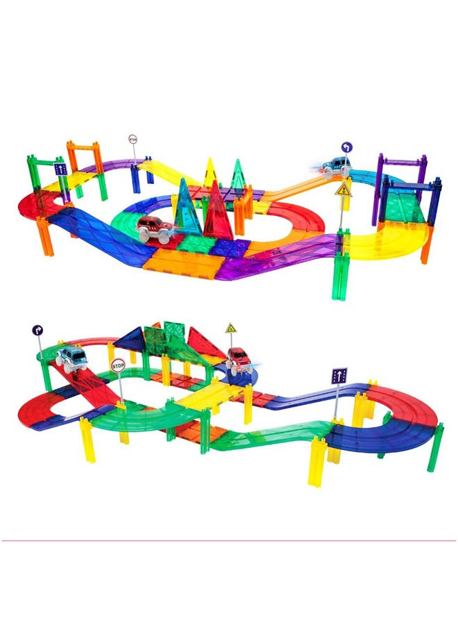 PicassoTiles مجموعة ألعاب تعليمية لبناء مسار سيارات بمكونات 50 قطعة من بلاط مغناطيسي مغناطيس DIY مع 2 سيارة مضاءة مجموعة تعليم STEM حزمة بناء لتنسيق اليد والعين وتدريب المهارات الحركية الدقيقة للصبيان والبنات من عمر 3 سنوات وما فوق - Image 3