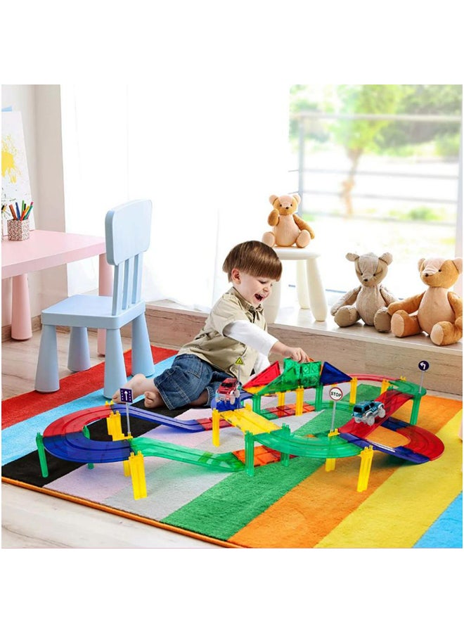 PicassoTiles مجموعة ألعاب تعليمية لبناء مسار سيارات بمكونات 50 قطعة من بلاط مغناطيسي مغناطيس DIY مع 2 سيارة مضاءة مجموعة تعليم STEM حزمة بناء لتنسيق اليد والعين وتدريب المهارات الحركية الدقيقة للصبيان والبنات من عمر 3 سنوات وما فوق - Image 5