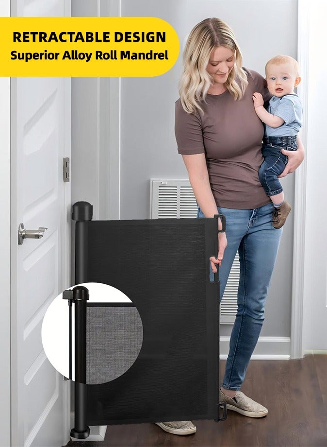 OHAHO Retractable Baby Gate Mesh Baby Gate or Mesh Dog Gate 88.5CM Tall Extends up to 150CM Wide Child Safety Gate for Doorways Stairs Hallways Indoor/Outdoor（Black 88.5x150cm) - Image 2