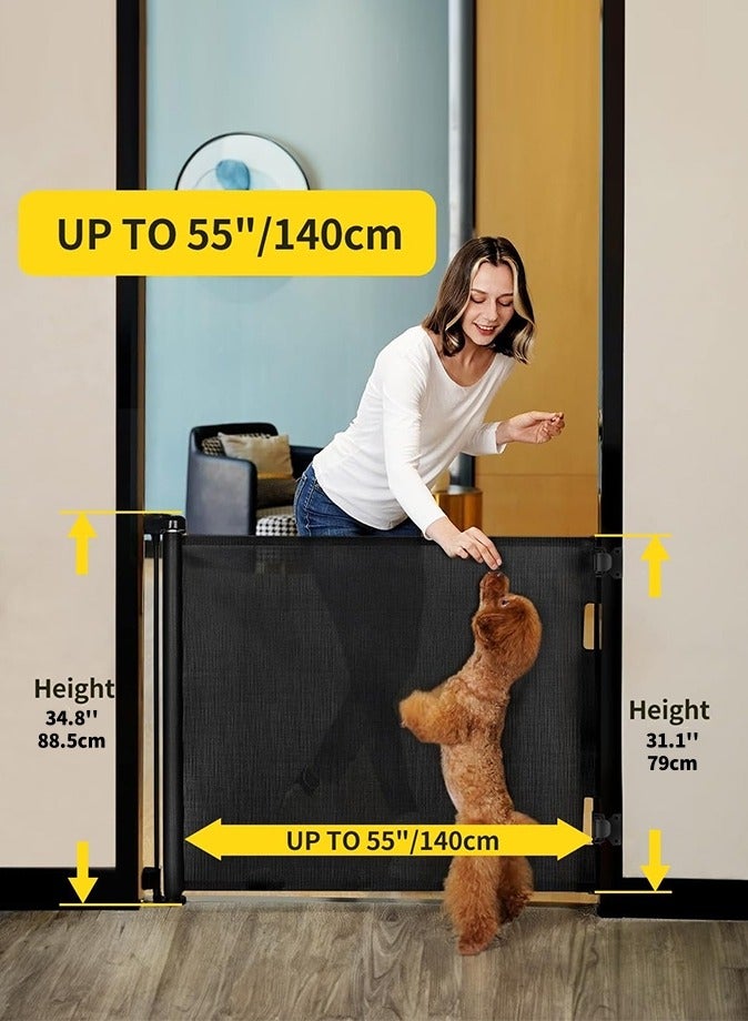 OHAHO Retractable Baby Gate Mesh Baby Gate or Mesh Dog Gate 88.5CM Tall Extends up to 150CM Wide Child Safety Gate for Doorways Stairs Hallways Indoor/Outdoor（Black 88.5x150cm) - Image 3