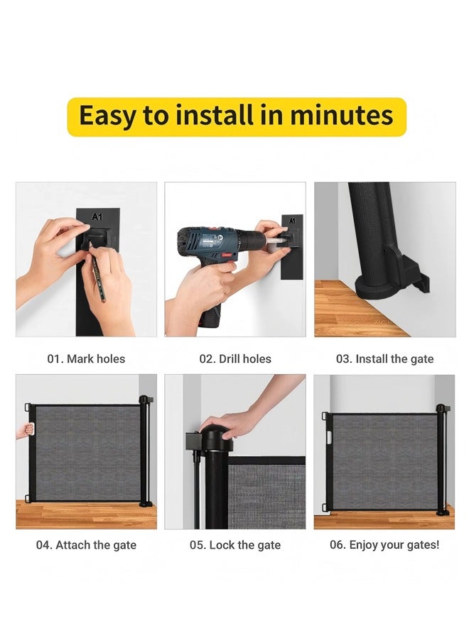 OHAHO Retractable Baby Gate Mesh Baby Gate or Mesh Dog Gate 88.5CM Tall Extends up to 150CM Wide Child Safety Gate for Doorways Stairs Hallways Indoor/Outdoor（Black 88.5x150cm) - Image 5