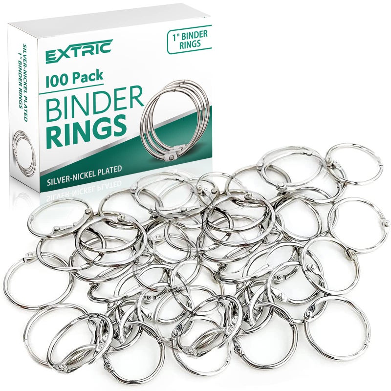 EXTRIC Loose Leaf Binder Rings 1 Inch, Metal Book Rings for Index Cards 100 Pack, Heavy Duty Nickel Plated Great for Flashcards, Home, School and Office - Image 1