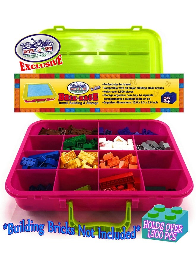 Matty's Toy Stop Matty's Toy Stop Brik-Kase 2-GO 13" Travel, Building, Storage & Organizer Container Case with Building Plate Lid (Holds Approx 1,500pcs) - Compatible with All Major Brands (Pink, Lime & Aqua)  - Image 2