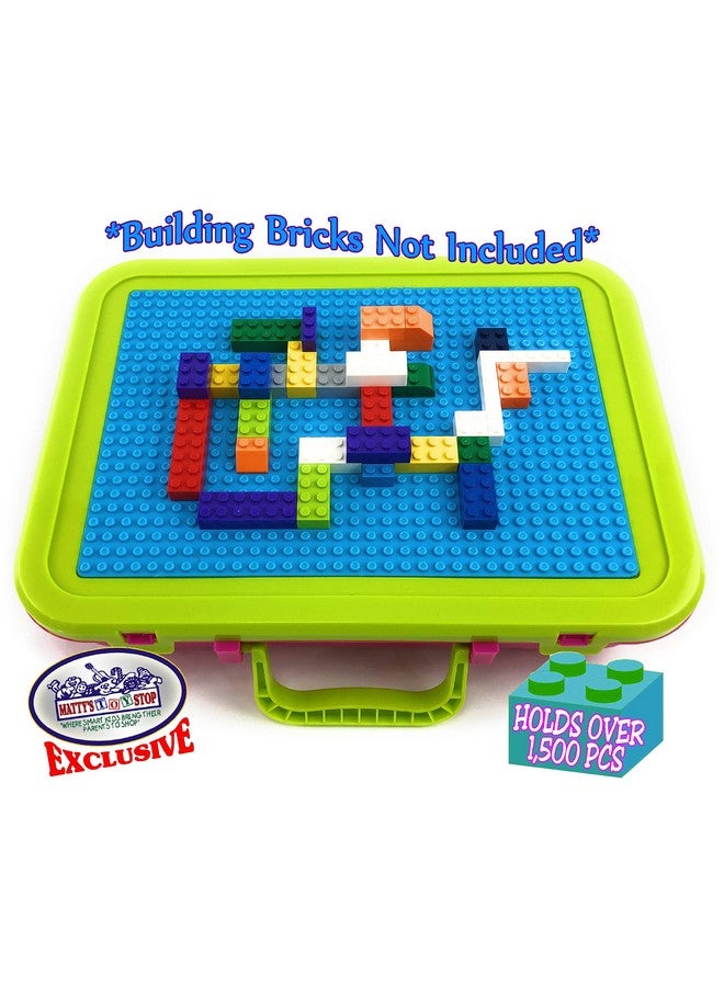 Matty's Toy Stop Matty's Toy Stop Brik-Kase 2-GO 13" Travel, Building, Storage & Organizer Container Case with Building Plate Lid (Holds Approx 1,500pcs) - Compatible with All Major Brands (Pink, Lime & Aqua)  - Image 3
