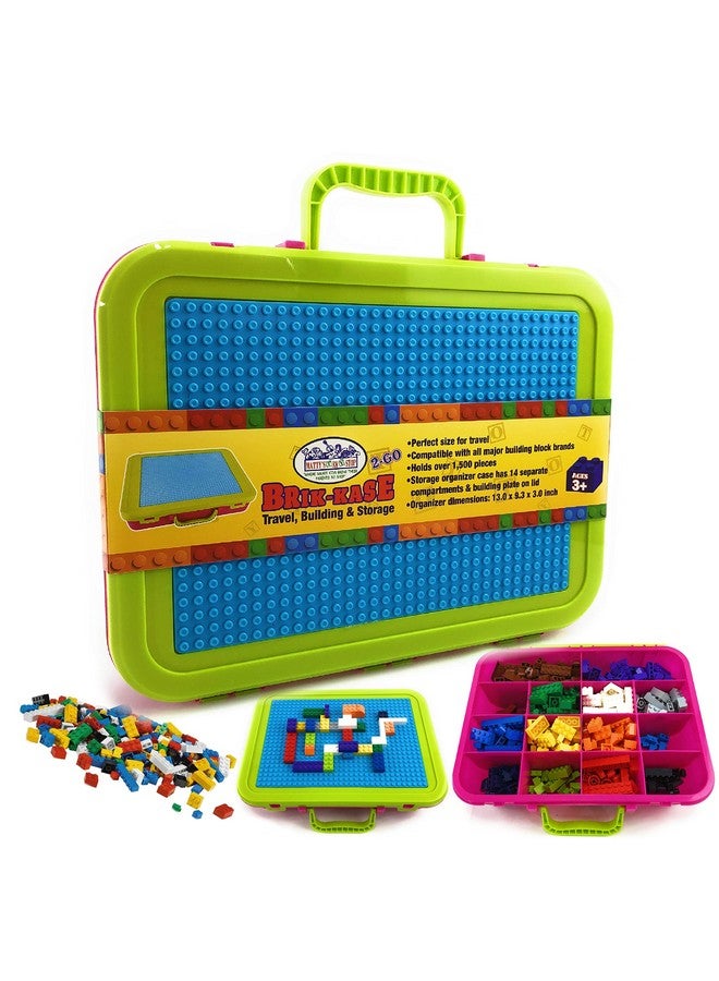 Matty's Toy Stop Matty's Toy Stop Brik-Kase 2-GO 13" Travel, Building, Storage & Organizer Container Case with Building Plate Lid (Holds Approx 1,500pcs) - Compatible with All Major Brands (Pink, Lime & Aqua)  - Image 1