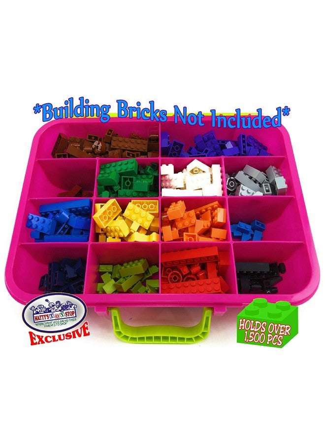 Matty's Toy Stop Matty's Toy Stop Brik-Kase 2-GO 13" Travel, Building, Storage & Organizer Container Case with Building Plate Lid (Holds Approx 1,500pcs) - Compatible with All Major Brands (Pink, Lime & Aqua)  - Image 4
