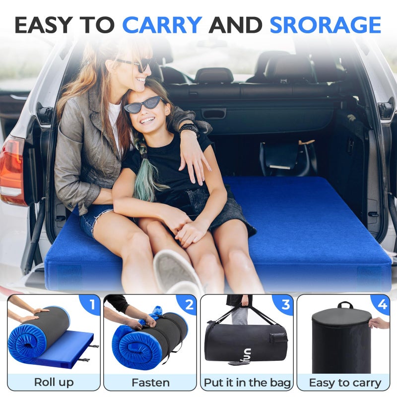 Kingfun 3 Inch CertiPUR-US Memory Foam Camping Mattress, Waterproof Roll up Sleeping Pad, Comfortable Thick Floor Sleeping Mats for Car Truck Tent with Removable Travel Bag (Cot, Blue) - Image 5