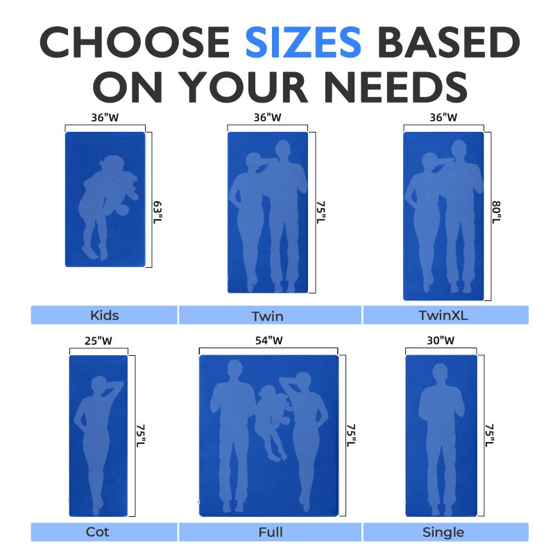 Kingfun 3 Inch CertiPUR-US Memory Foam Camping Mattress, Waterproof Roll up Sleeping Pad, Comfortable Thick Floor Sleeping Mats for Car Truck Tent with Removable Travel Bag (Cot, Blue) - Image 3